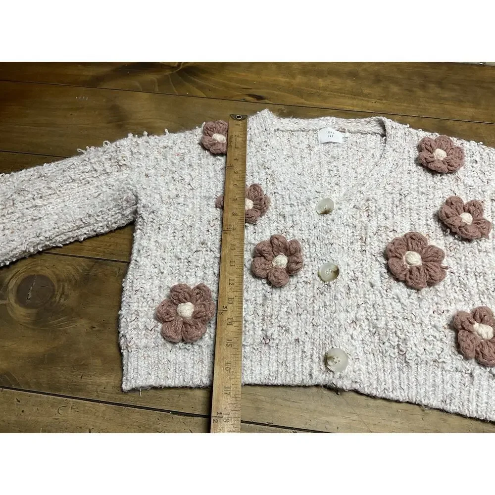 Luna Ivy Flower Crochet Oversized Cardigan Sweater Top Warm Beige Medium